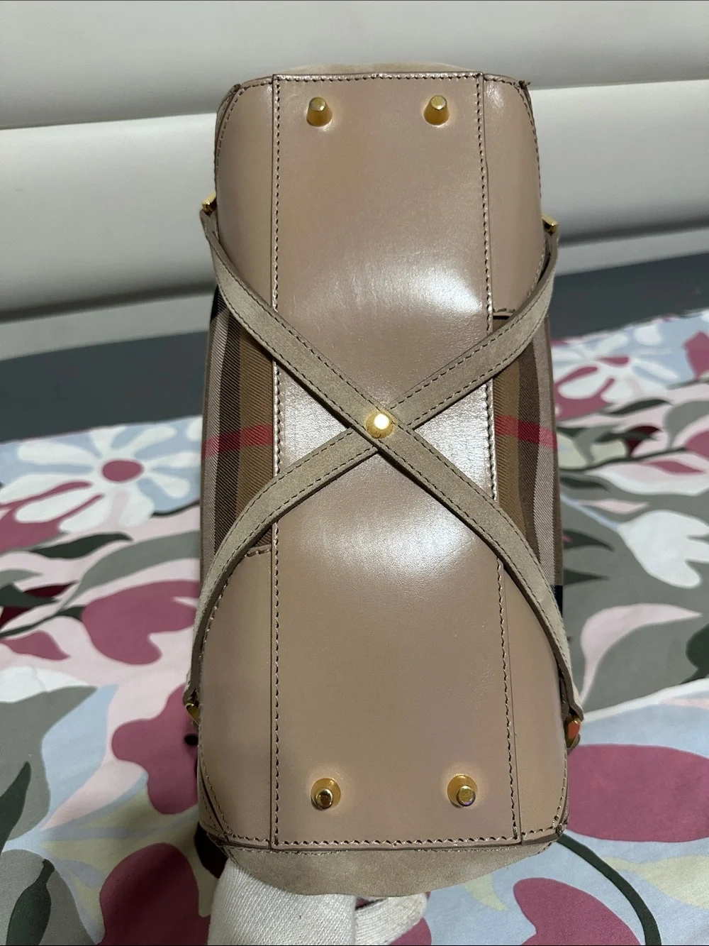 Burberry Beige/Tan Check Handbag with Gold Hardware